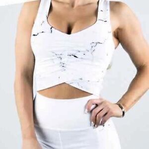 Buff Bunny Twisted White Marble Crop Top M